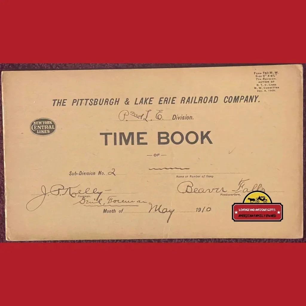 Rare 1910 Pittsburgh and Lake Erie Railroad Time Book showcasing Erie Railroad history