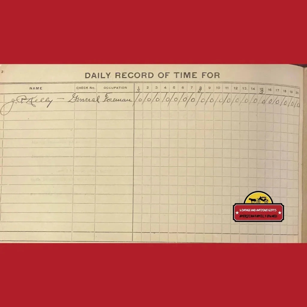 Handwritten entries in a Rare 1910 Time Book from the Erie Railroad and Lake Erie