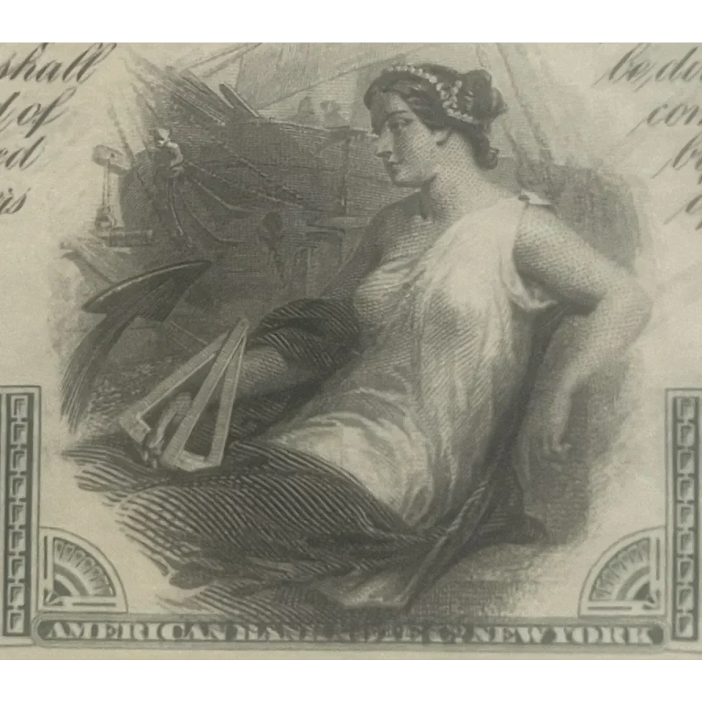 Classical female figure with fan on a rare 1910s Titanic International stock certificate