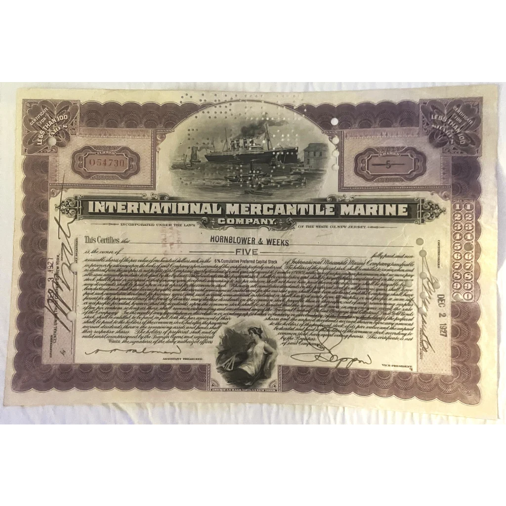 Antique 1910s - 1920s 🚢 Titanic International Mercantile Marine Preferred Stock Certificate - Purple Collectibles