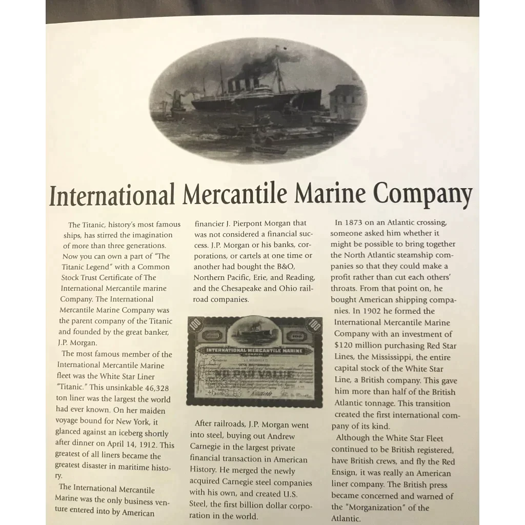 Antique 1910s - 1920s 🚢 Titanic International Mercantile Marine Preferred Stock Certificate - Purple Collectibles