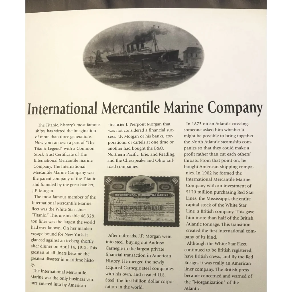 Antique 1910s-1920s Titanic International Mercantile Marine Stock Certificate - Blue Collectibles Own a Piece