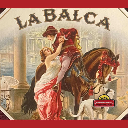 Antique 1910s La Balca Gold Embossed Cigar Label Young Victorian Lovers Vintage Advertisements Tobacco and Labels
