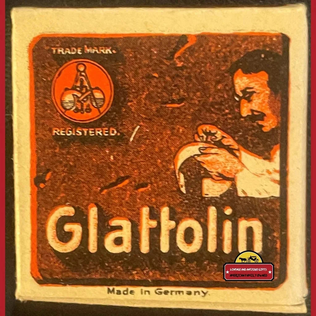 Vintage Glattolin Wax Collar label features a man’s profile and trademark symbol