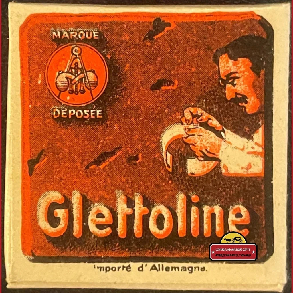 Vintage Glettoline ad with rusty orange, featuring 1910s Glattolin Wax Collar design