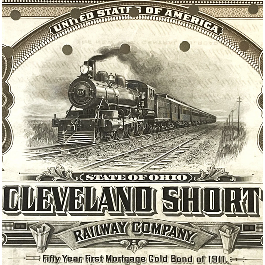 Antique 🚂 1911 Cleveland Short Line Railway Company Gold Bond Certificate Collectibles Rare Bond: