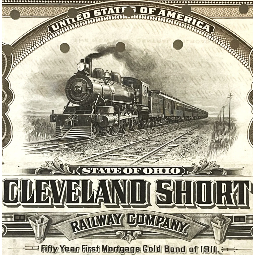 Antique 🚂 1911 Cleveland Short Line Railway Company Gold Bond Certificate Collectibles Vintage and Gifts Home page