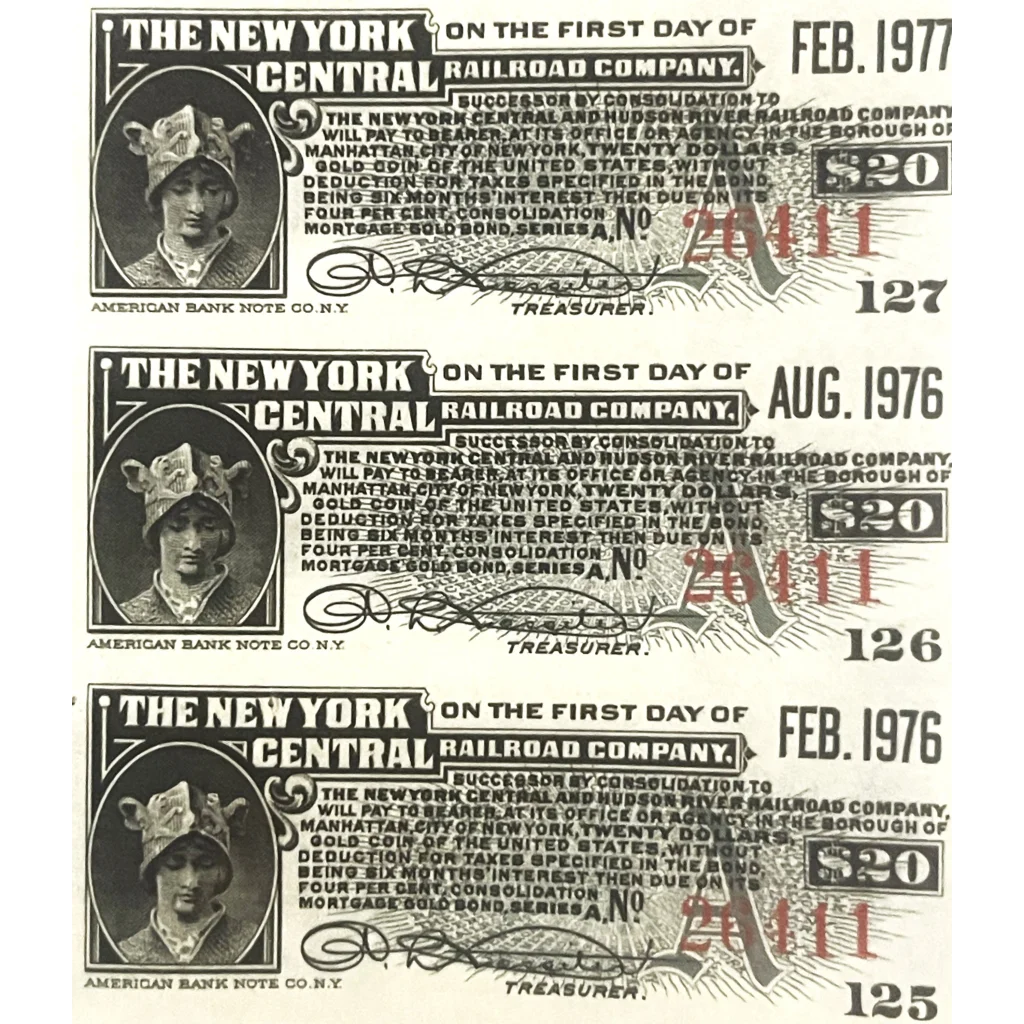 Antique 1913 The New York Central Railroad Company Gold Bond Certificate Collectibles Vintage Stock and Certificates