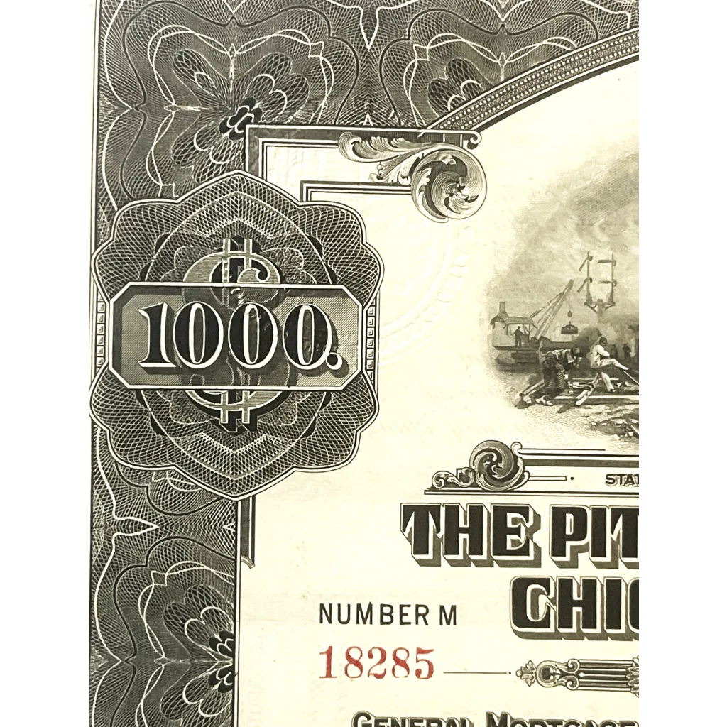 Ornate detail of a 1000 number on a Rare 1920 Gold Bond Certificate