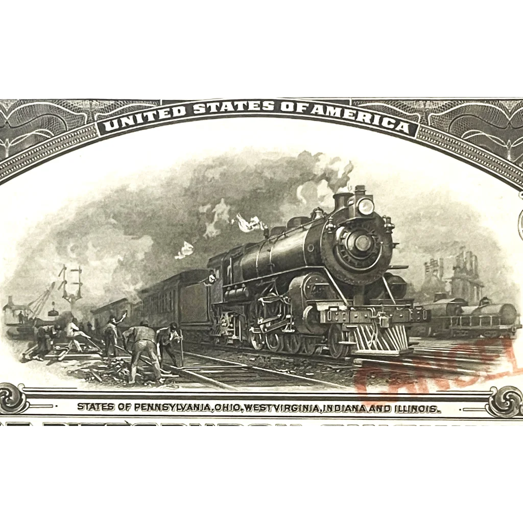 Steam locomotive engraving highlights the Rare 1920 Gold Bond Certificate’s railway history