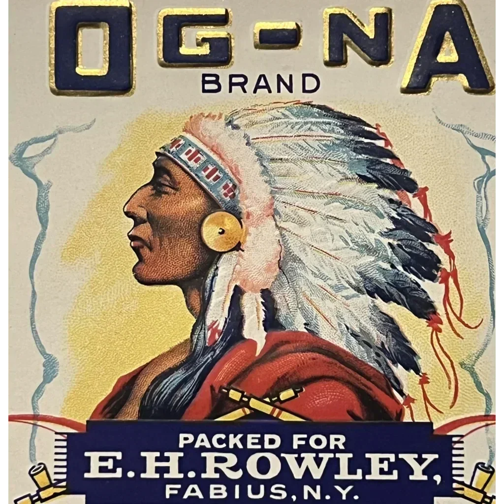 💫 Antique 1920s Og - Na Gold Embossed Can Label Fabius NY Native American Indian Vintage Advertisements ✨Rare