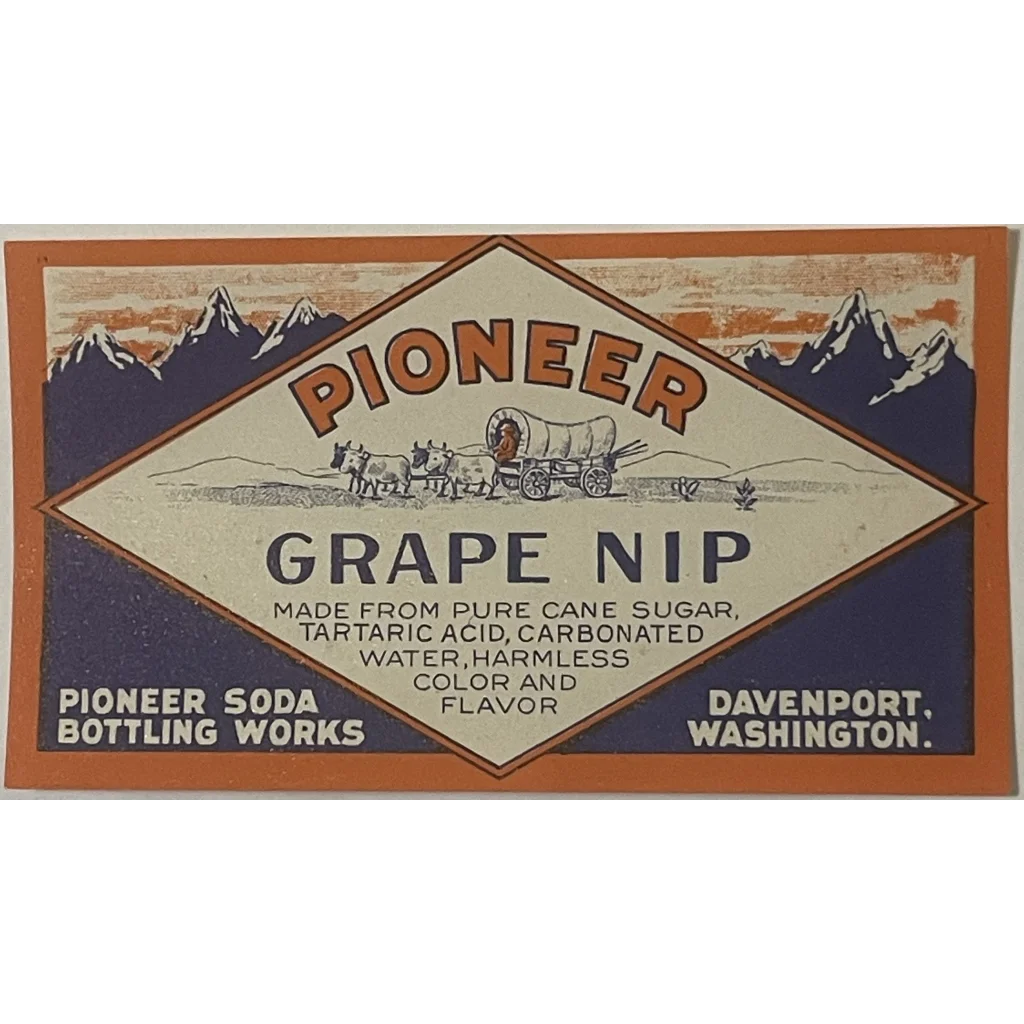 Antique 1920s 🔥 Pioneer Grape Nip Label Davenport WA Stagecoach Delivery! Vintage Advertisements and Soda Labels