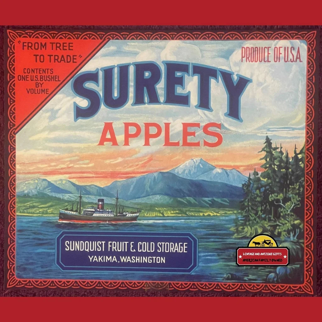 Antique 1920s Surety Crate Label Yakima Wa Steamship Beautiful Label! Vintage Advertisements Food and Home Misc.