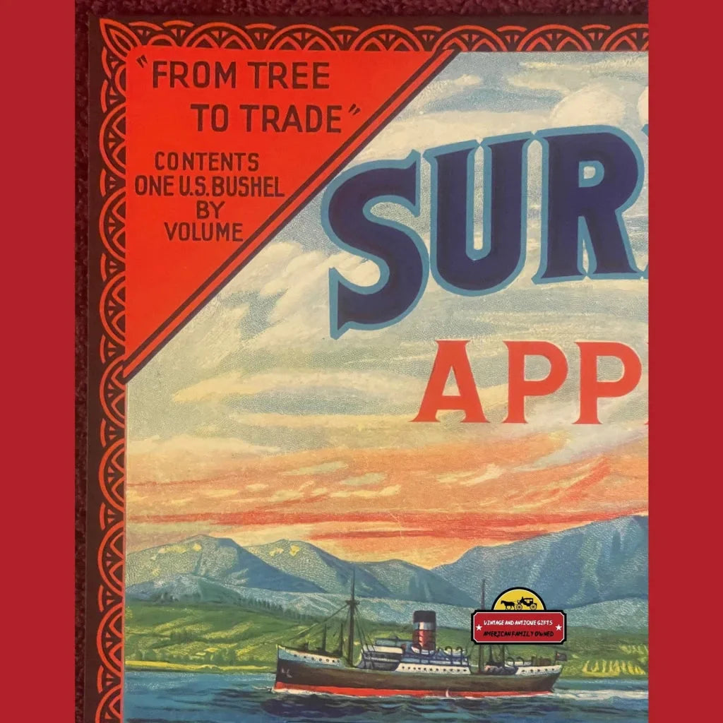 Antique 1920s Surety Crate Label Yakima Wa Steamship Beautiful Label! Vintage Advertisements from WA - Gorgeous Piece!