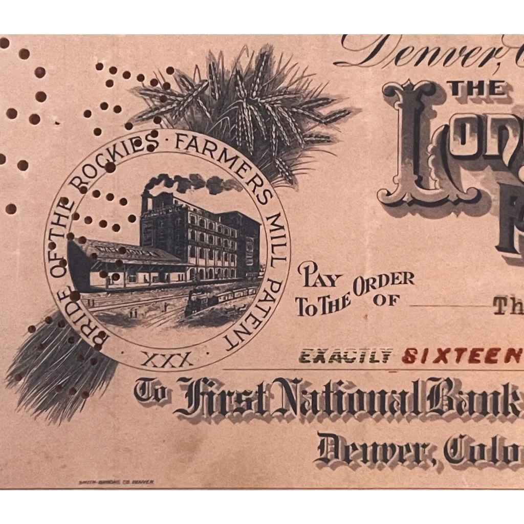 Antique 1921 Longmont Farmers Milling and Elevator Co. Voucher Check Denver CO Collectibles Rare Check: &
