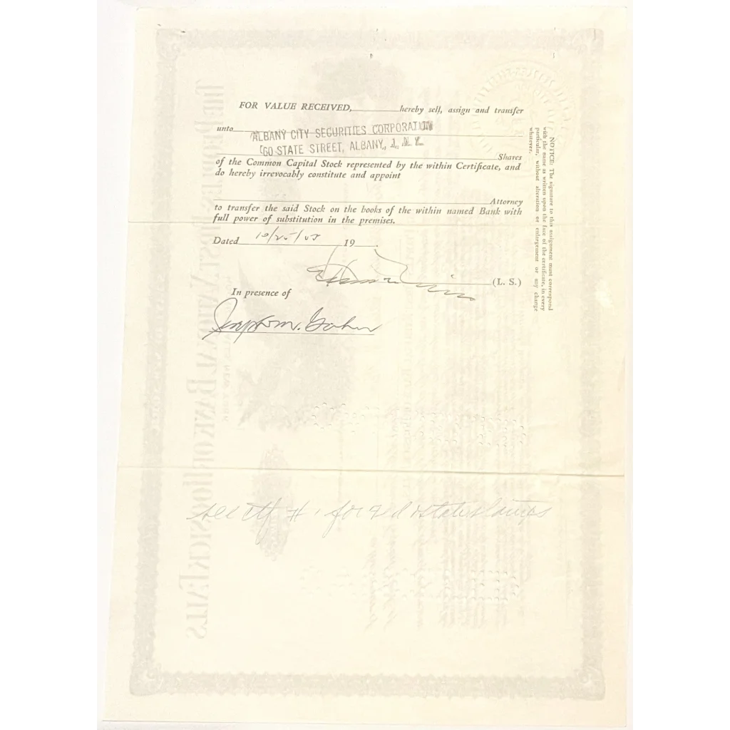 Antique 1930s The Peoples-First National Bank Stock Certificate Hoosick Falls NY Collectibles Vintage and Gifts Home