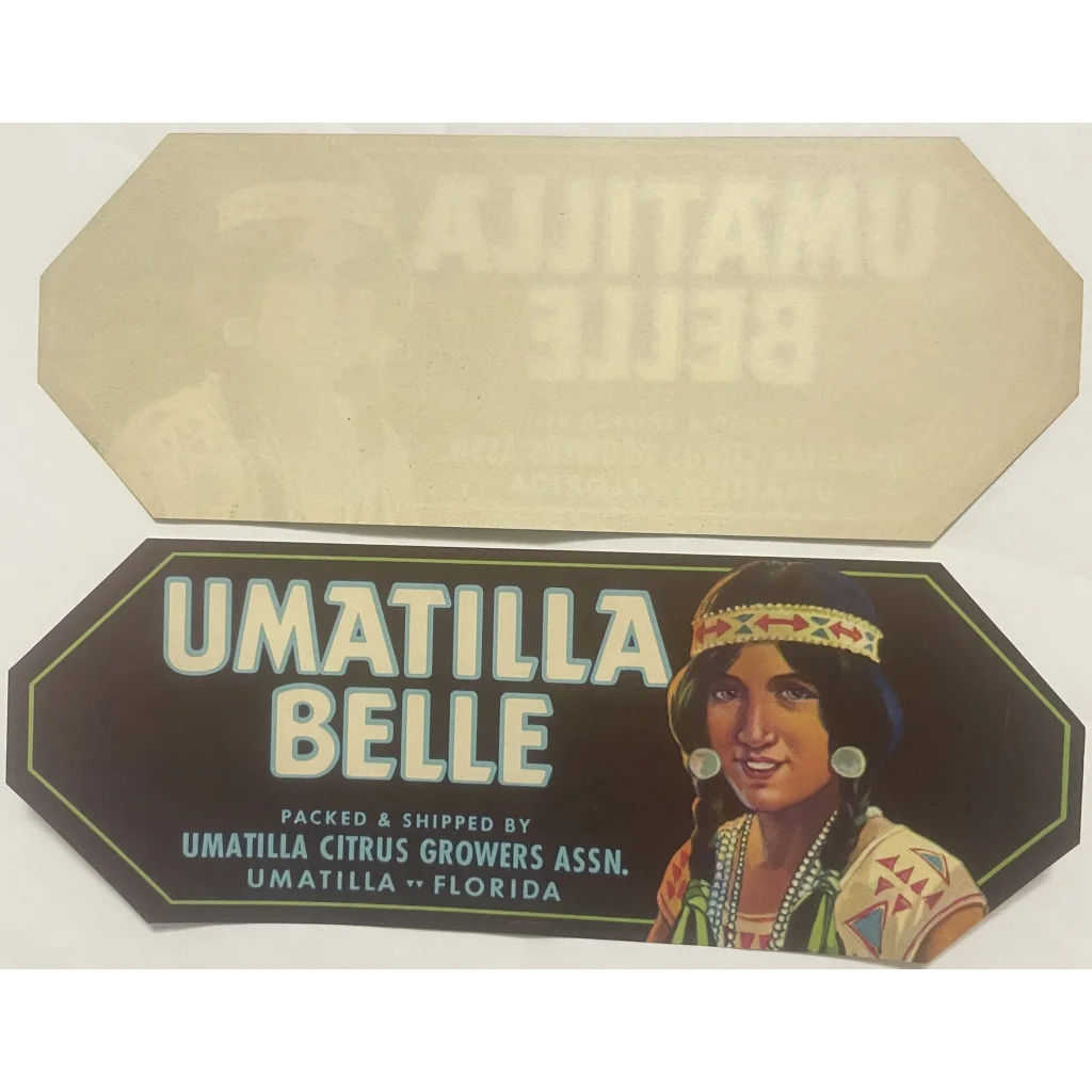 Antique 1930s Umatilla Crate Label FL Vintage Native American Beauty Advertisements Rare Label: