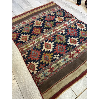 Vibrant antique 19th century Shahsavan Mafrash panel rug with bold geometric motifs