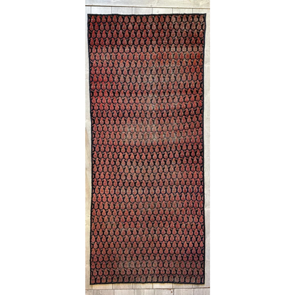 Antique 1880s Kurdish Afshar boteh paisley runner in red and black natural wool