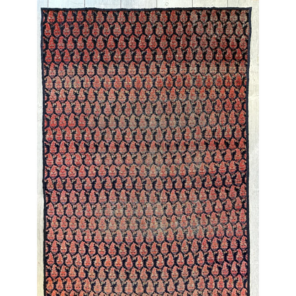 Antique 1880s Afshar Kurdish boteh runner in faded rust-red and navy paisley patterns