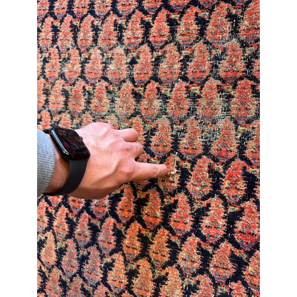 Antique 1880s Kurdish Afshar paisley runner fragment in rust-orange and navy natural wool