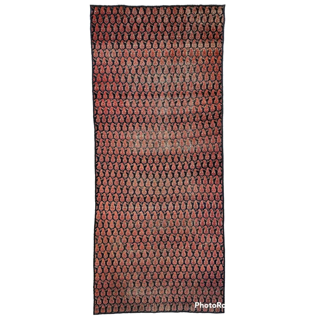 Antique 1880s Kurdish Afshar boteh paisley runner in red, black and rust with geometric patterns