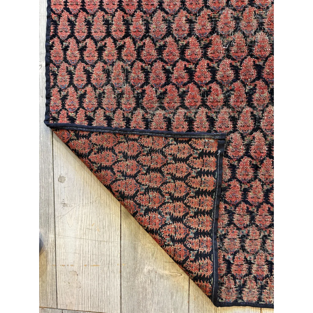 Antique 1880s Kurdish Afshar boteh paisley runner in worn fragment condition natural wool