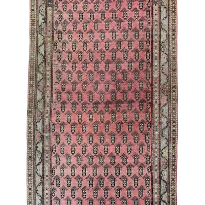Antique Armenian Karabakh runner rug in terracotta with repeating paisley boteh pattern