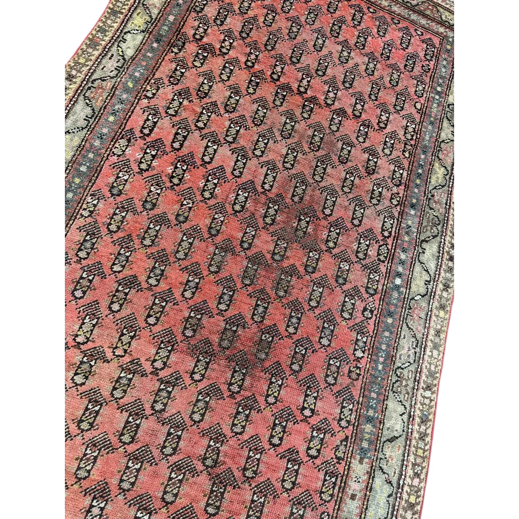 Antique Armenian Karabakh runner rug in terracotta red with paisley boteh pattern