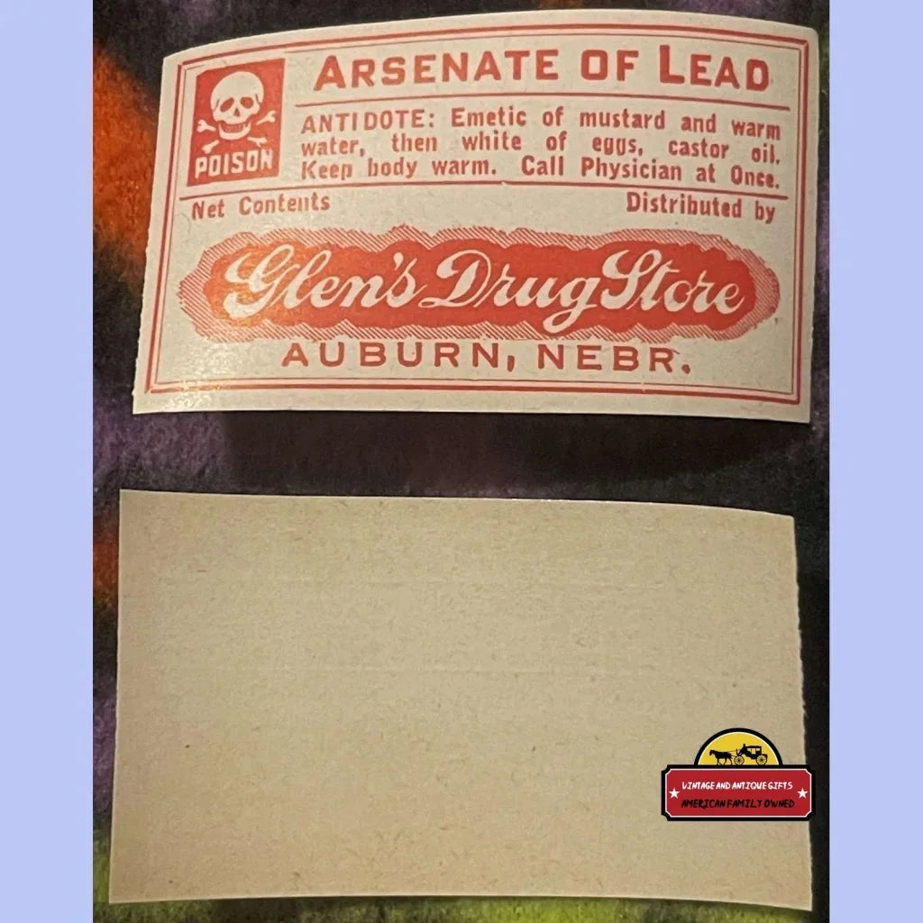 Antique Arsenate Of Lead Pharmacy Label Cure For Syphilis Auburn Ne Skull And Crossbones 1910s Vintage Advertisements
