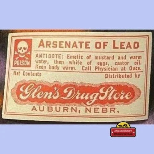 Antique Arsenate Of Lead Pharmacy Label Cure For Syphilis Auburn Ne Skull And Crossbones 1910s Vintage Advertisements