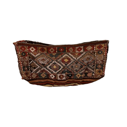 Antique Caucasian rug mafrash storage bag with geometric patterns