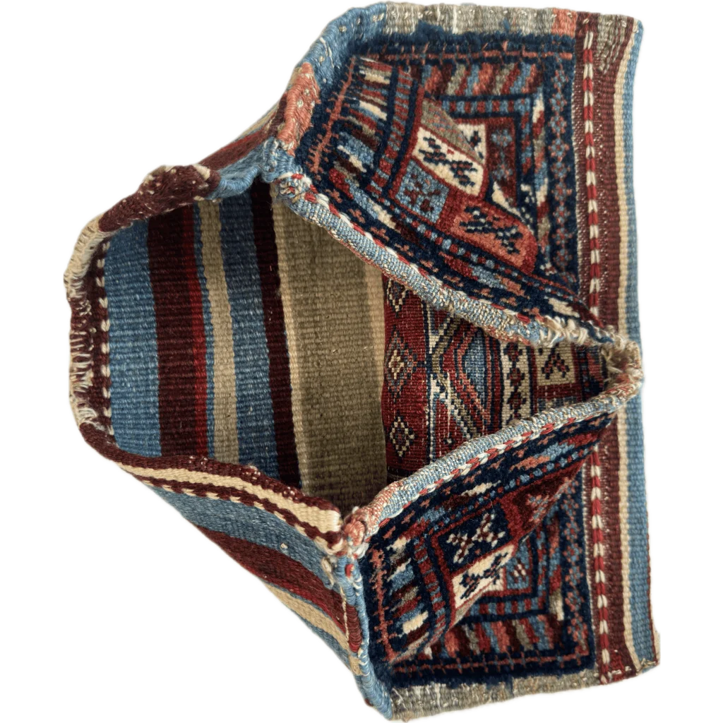 Antique Caucasus hand-knotted wool rug pouch, 1900s geometric patterns