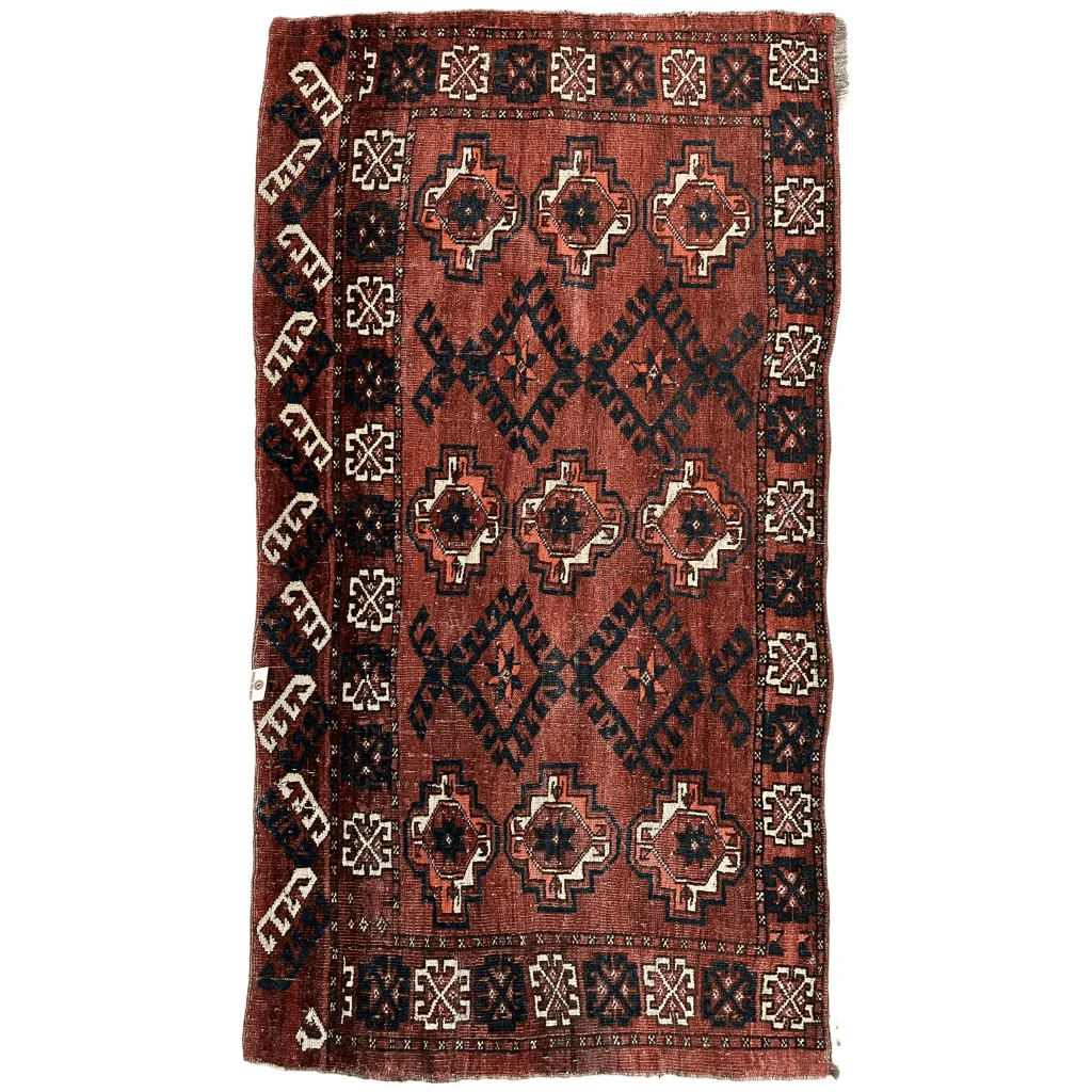 Antique Kizil Ayak Turkoman chuval rug red black geometric patterns