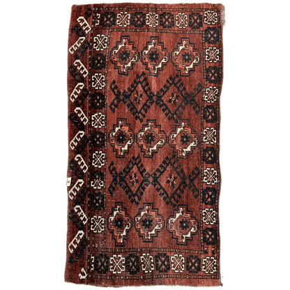 Antique Kizil Ayak Turkoman chuval rug red black geometric patterns