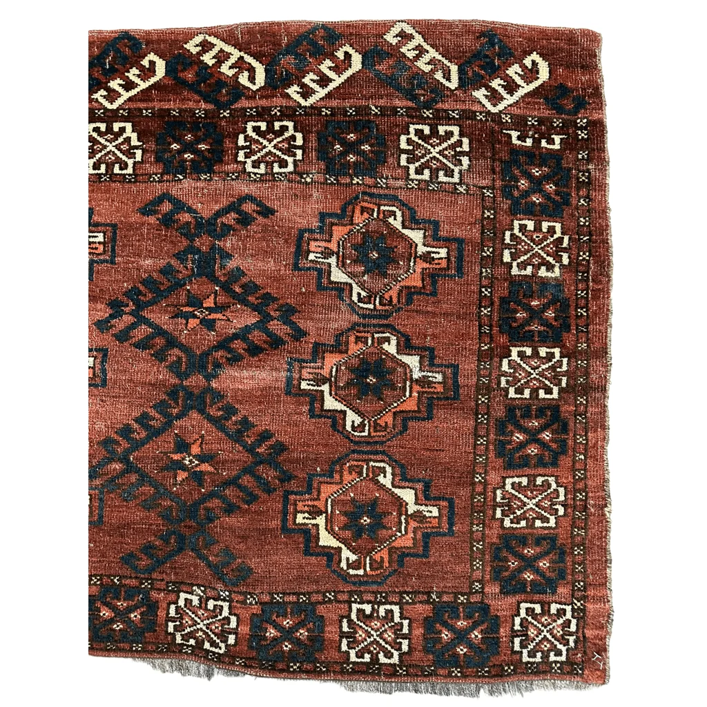 Antique Kizil Ayak chuval rug rust-red navy cream geometric patterns