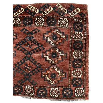 Antique Kizil Ayak chuval rug rust-red navy cream geometric patterns