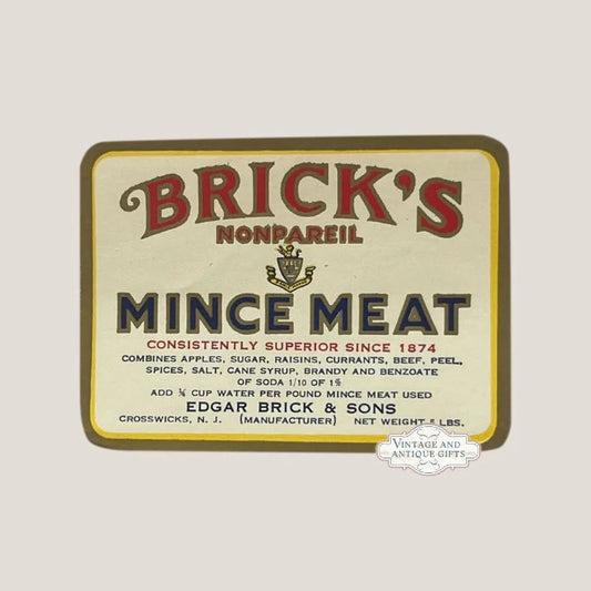 Vintage Brick’s Nonpareil Mince Meat label from 1874 adds festive nostalgia