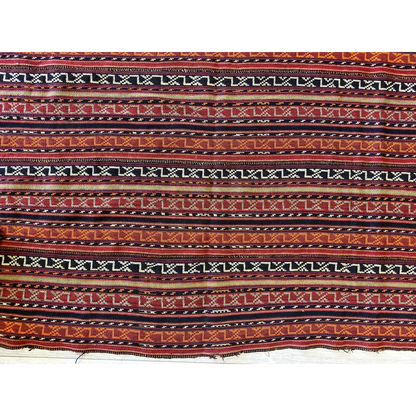 Antique Shahsavan Jajim rug with geometric patterns in reds and browns