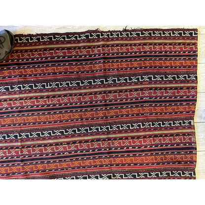 Antique Shahsavan Jajim rug with geometric patterns in reds and browns