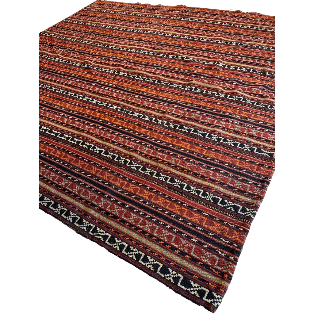 1900s Shahsavan Jajim flatweave rug Azerbaijan, bold stripe pattern, vibrant natural dyes