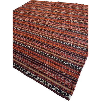 1900s Shahsavan Jajim flatweave rug Azerbaijan, bold stripe pattern, vibrant natural dyes