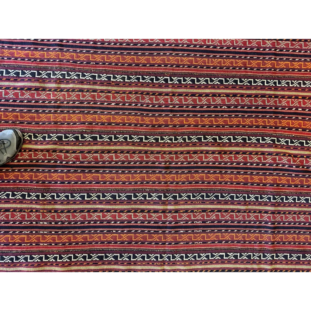 Antique Shahsavan Jajim rug with red orange black stripes