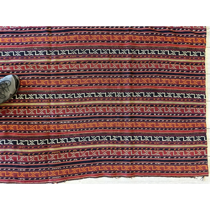 Antique Shahsavan Jajim rug with red-orange-blue stripes