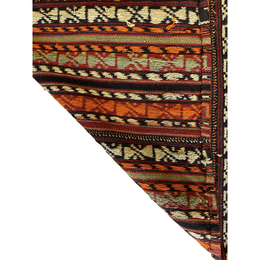 Antique Shahsavan Jajim rug with earthy geometric motifs