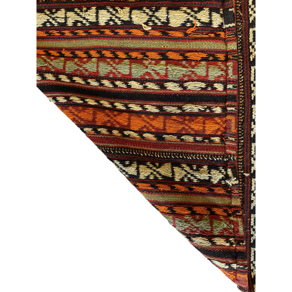 Antique Shahsavan Jajim rug with earthy geometric motifs