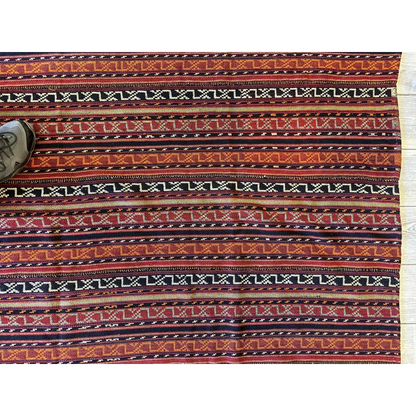 Antique Shahsavan Jajim rug with red orange blue stripes