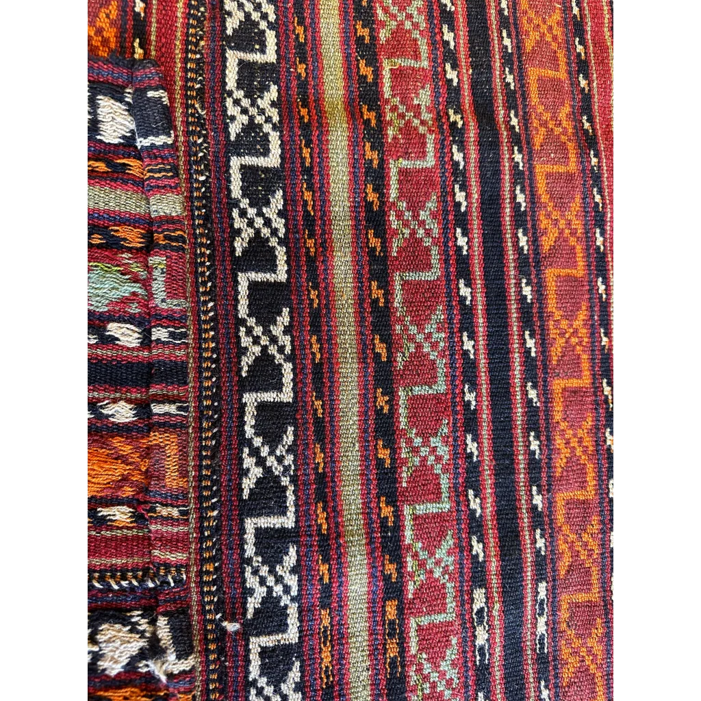 Vibrant Shahsavan Jajim rug from 1900s Azerbaijan with red black geometric patterns