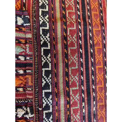 Vibrant Shahsavan Jajim rug from 1900s Azerbaijan with red black geometric patterns