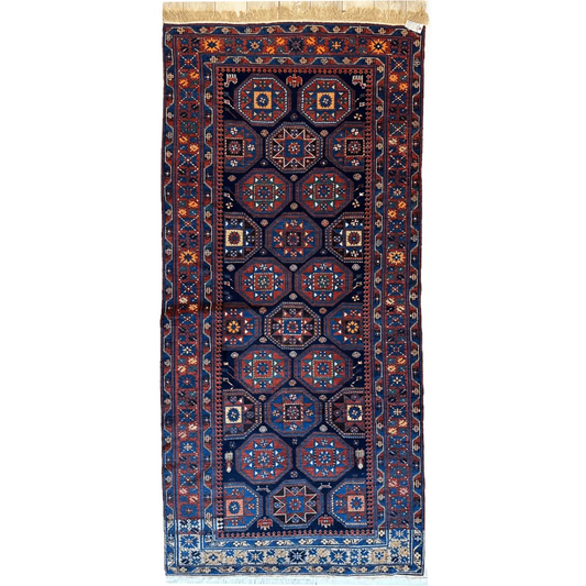 Antique Shirvan 5x10 geometric wool rug from 1880s Azerbaijan